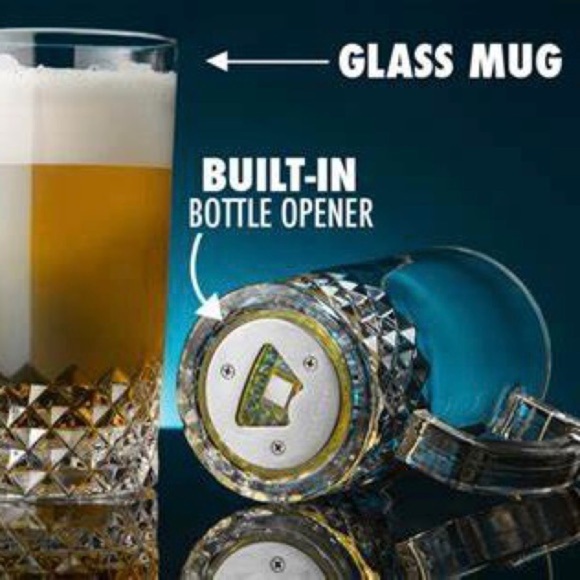 Brookstone Pop N Pour Glass Beer Mug‎ Built In Bottle Opener New in Box NIB NWT - Picture 8 of 8